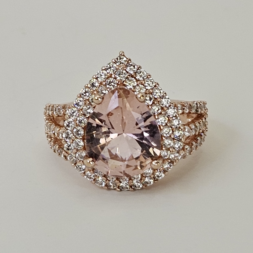 Genuine Morganite & White Zircon Sterling Silver With 18k Rose Gold Overlay Sz 7